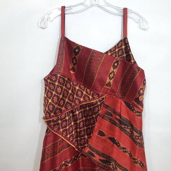 Dresses & Skirts - 100% Silk Dress XL Layered Spaghetti Straps Burgundy Re Gold